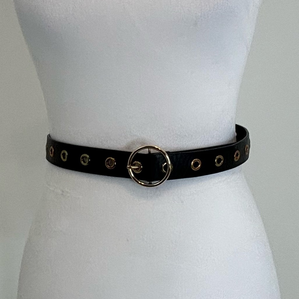 Black Leather Ring Belt